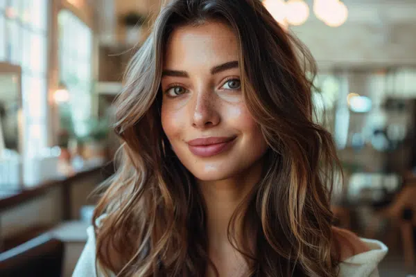 Cheveux bruns transformés grâce au balayage : une métamorphose chic