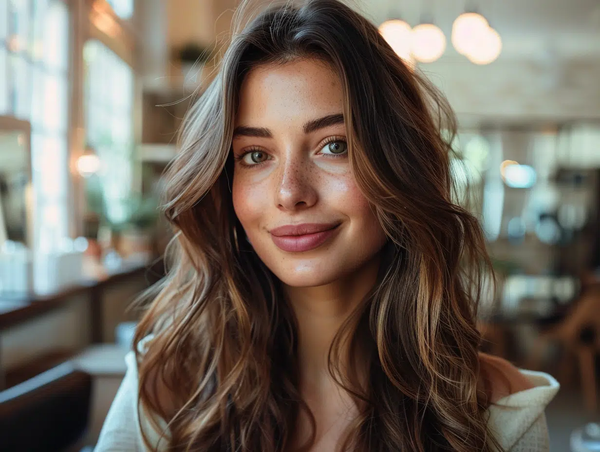 Cheveux bruns transformés grâce au balayage : une métamorphose chic