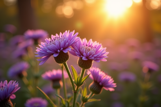 Gros plan d'asters violets en pleine floraison en automne