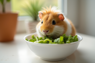 Cochon d'Inde mangeant des légumes frais dans un bol