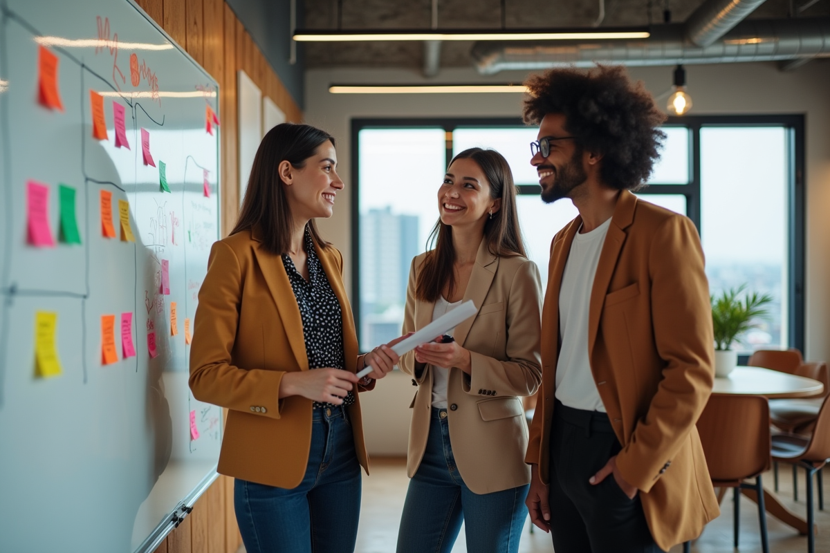 Groupe de jeunes professionnels collaborant autour d