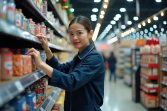 Employée de supermarché travaillant le 25 décembre dans un magasin ouvert le jour de Noël