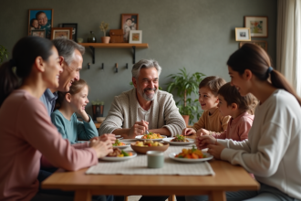 Famille multigenerational partageant un repas convivial
