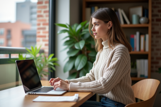 Femme réfléchissant à l'achat immobilier dans un appartement moderne