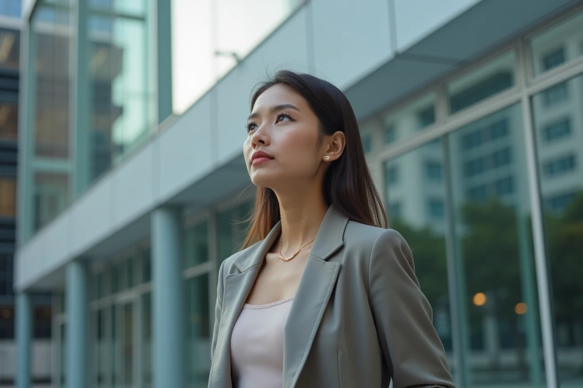 Femme en blazer dans un environnement urbain