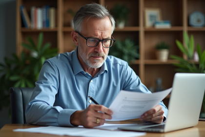 Homme d'âge moyen travaillant dans un bureau à domicile