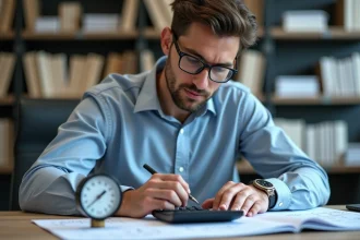 Homme professionnel convertissant des unités de pression dans un bureau