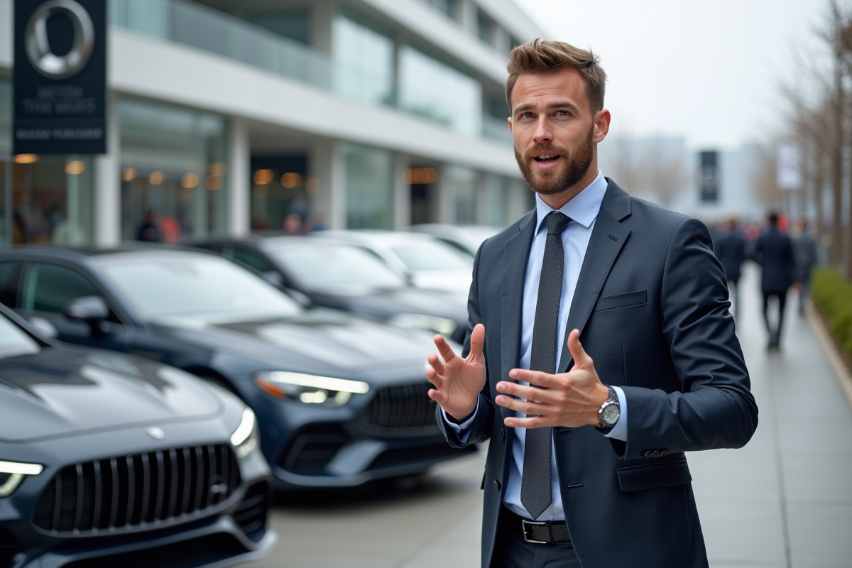 Ingénieur automobile expliquant des voitures lors d