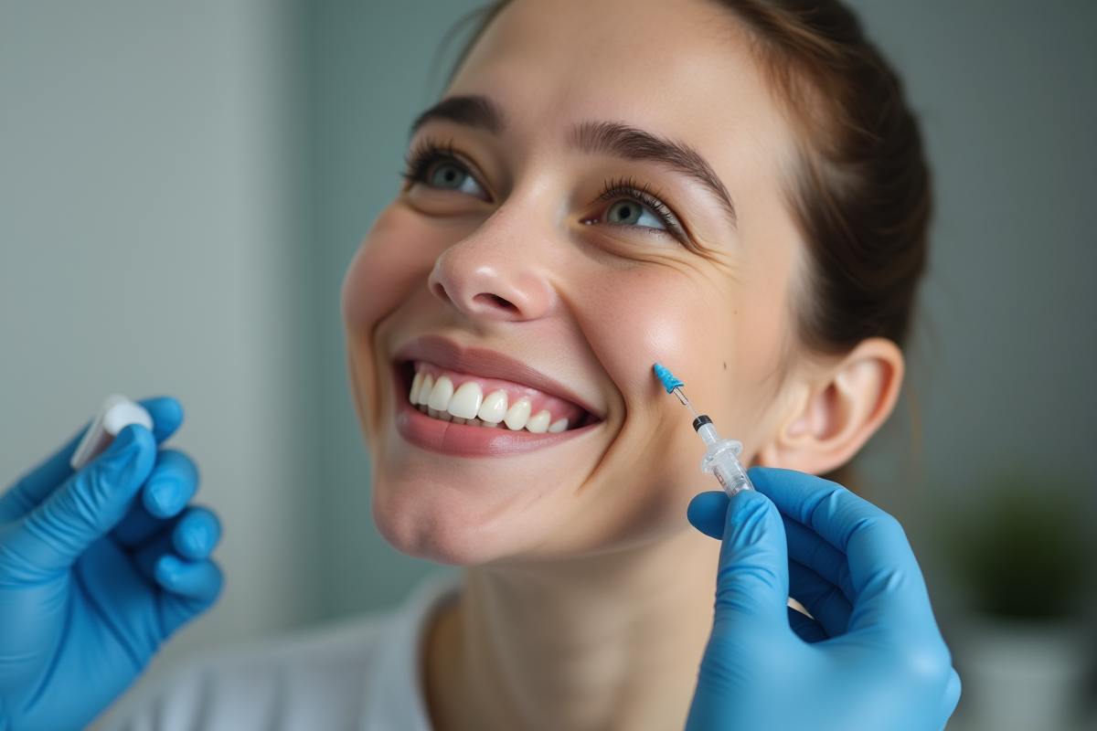 Adulte souriant recevant une injection de vitamine B12 en clinique