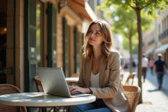 Jeune femme professionnelle au café à Aix en Provence