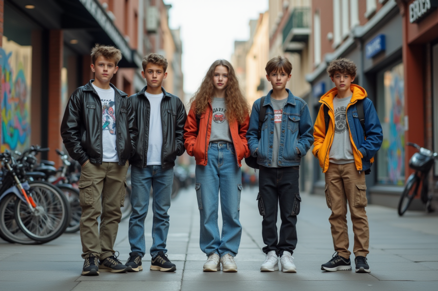 Groupe d'adolescents en mode tendance urbaine 2025