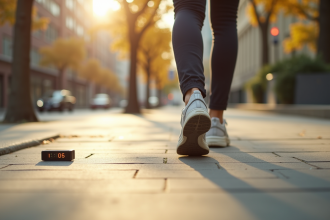 Personne marchant dans la ville avec un compteur de pas