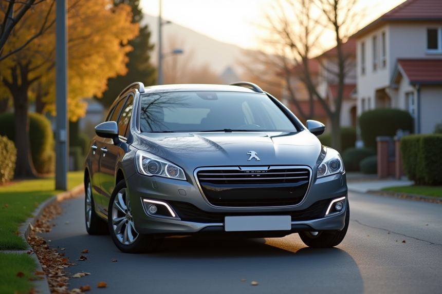 Voiture Peugeot 408 stationnee en ville en journee