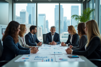 Groupe de professionnels de l'automobile lors d'une réunion