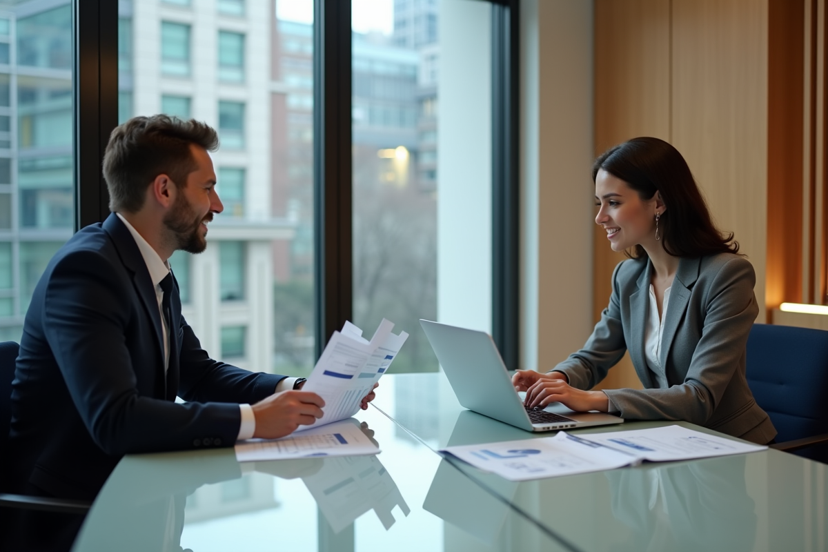 Jeune femme discutant avec conseiller financier