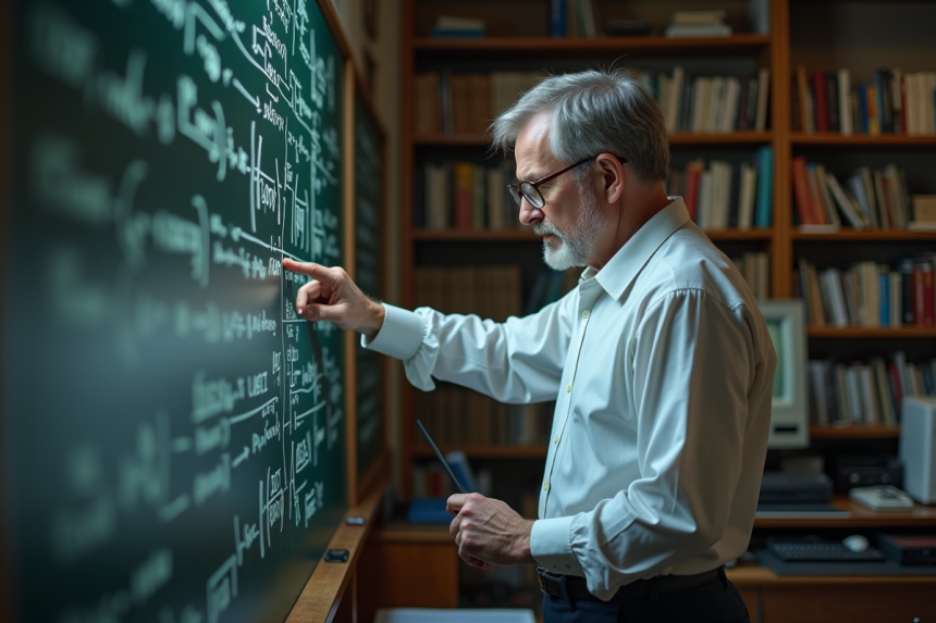 Chercheur scientifique étudiant des algorithmes quantiques en laboratoire