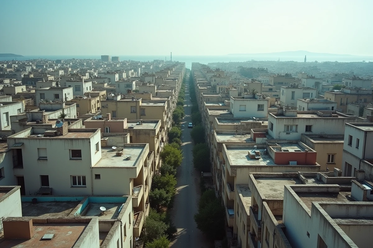 Vue aérienne des quartiers nord de Marseille montrant la densité urbaine et les barres d'immeubles