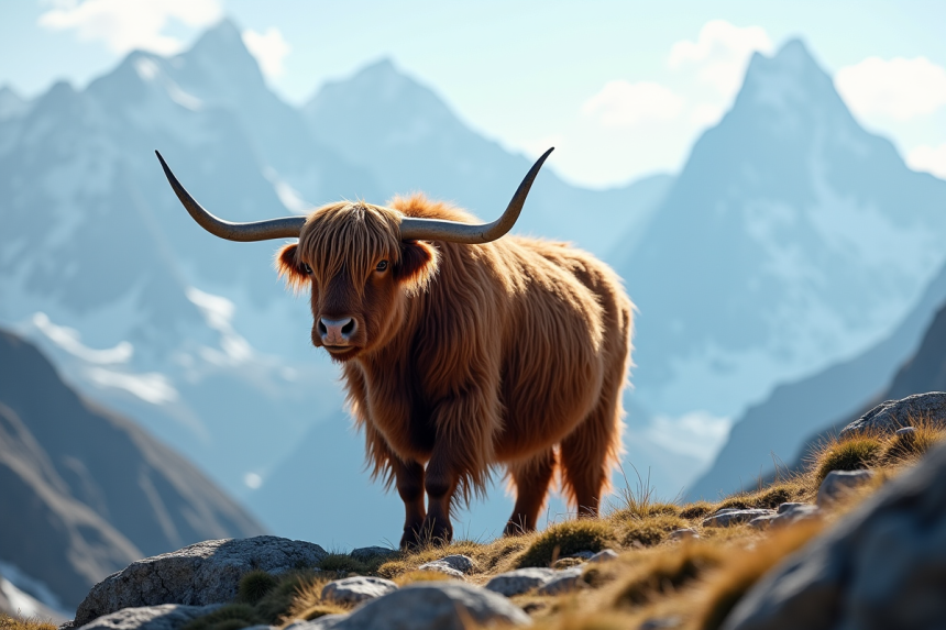 Yak sur une pente rocheuse de l'Himalaya en plein jour